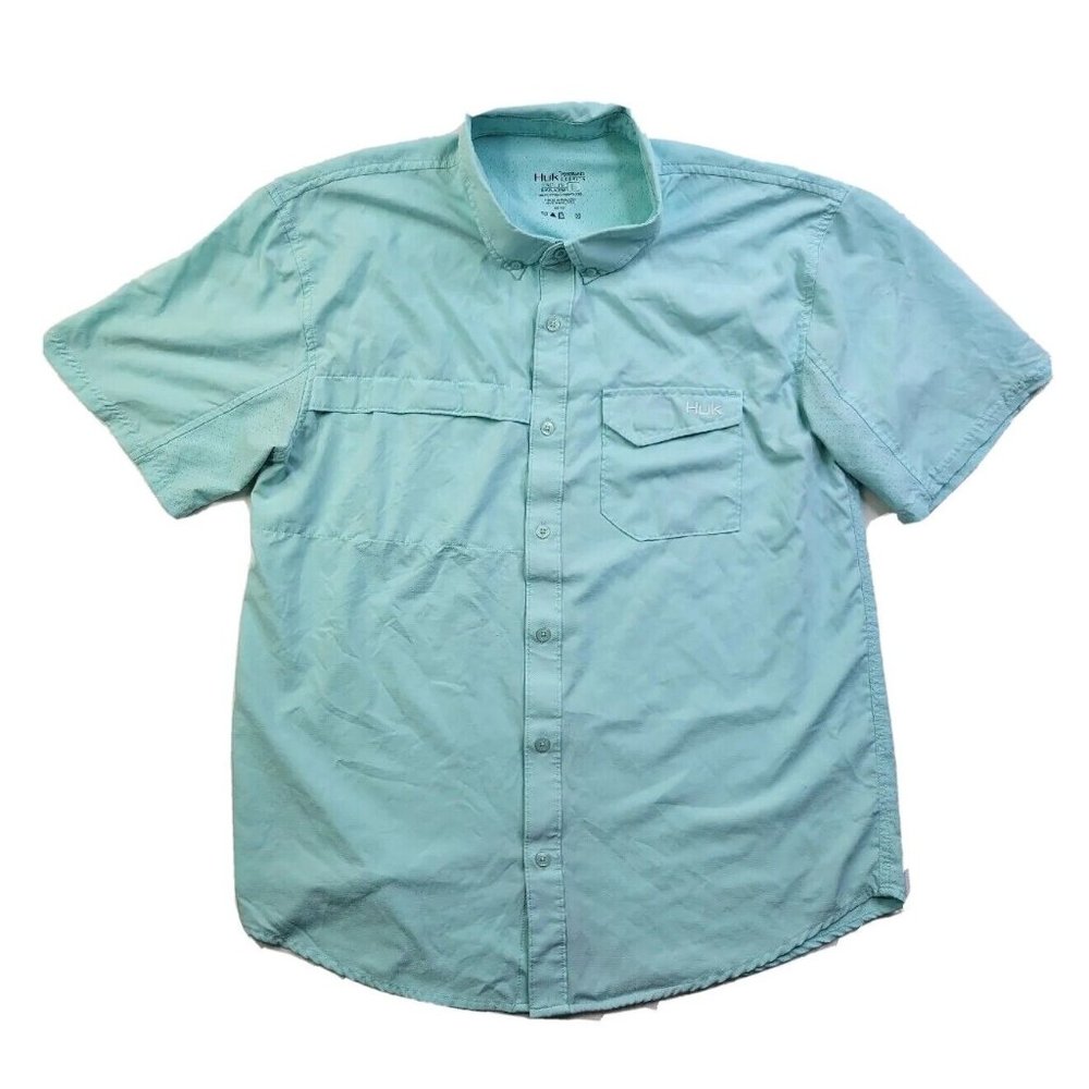 Huk Performance Men's L Seafoam Green Button Shirt Vented Stretch Fishing *read*